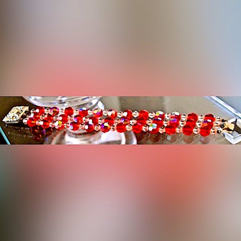 LAGUNA NECKLACE BRACELET EARRING VINTAGE 3PC SET ORANGE & CLEAR AURORA BOREALIS - Picture 5 of 11